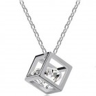Sterling Silver Cube Clear Diamond Shape Pendant Necklace